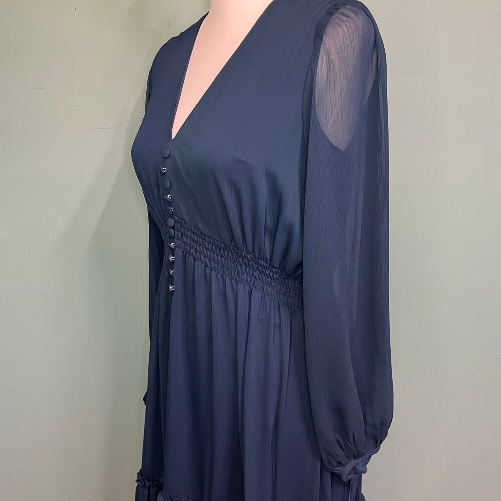 Taylor Navy Chiffon Boho Dress 8 Cottagecore Wedding Guest Romantic Aesthetic - Picture 4 of 9
